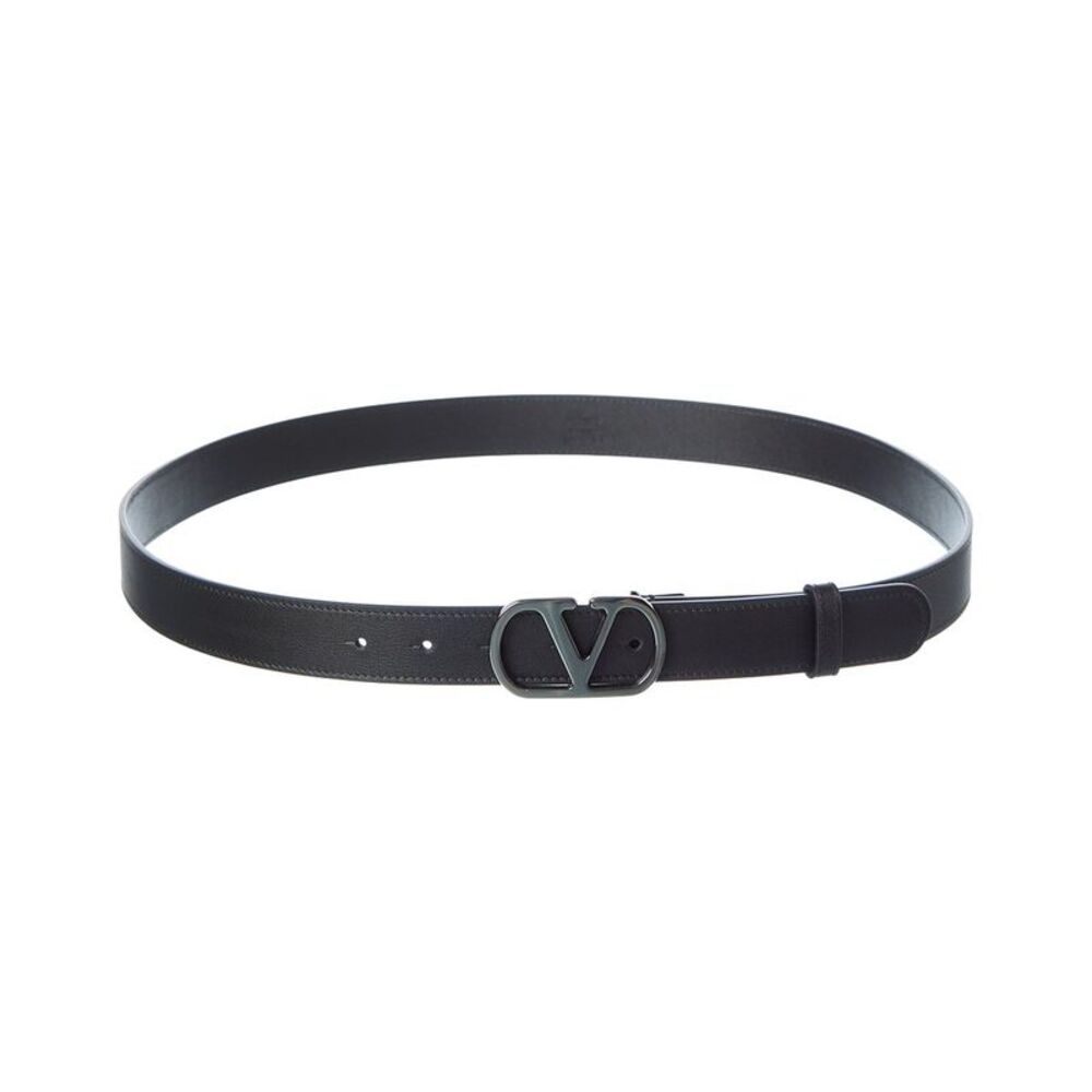 Valentino Vlogo Signature Leather Belt, Black